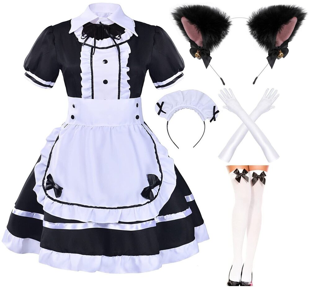 5833 Japanese Anime Sissy Maid Dress Cosplay Sweet Classic Fancy Apron